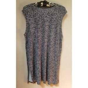 Wearever Collection Mock Neck Shift Dress PL Geometric Print Gray Cap Sleeve